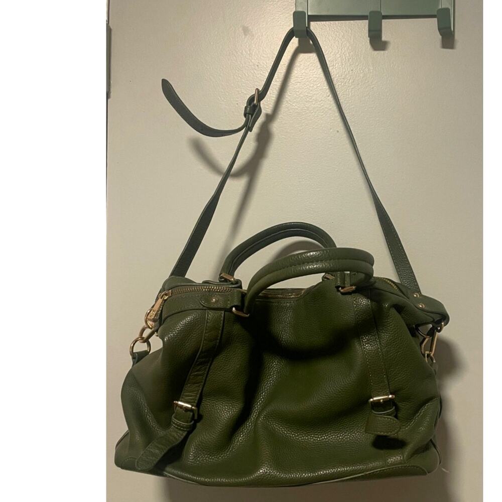 Ora Delphine Green Leather Satchel Slouchy Shoulder Bag Purse Y2K